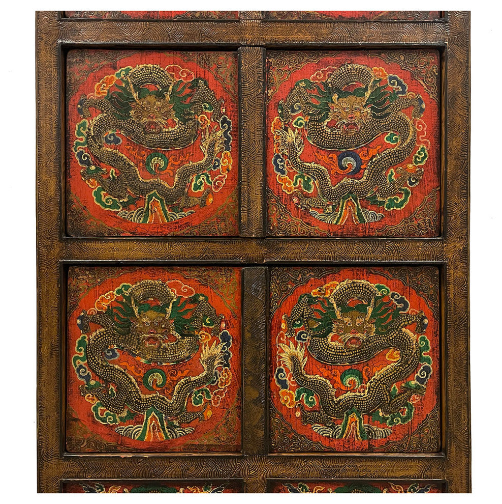 Consigned Antique Tibetan Painted Dragon Tall Cabinet