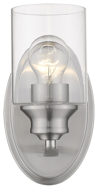 One Light Silver Wall Light with Clear Glass Shade
