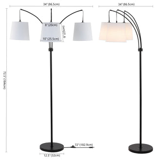 Sylva 72.5" 3-Light Head-Adjustable Iron LED Arc Floor Lamp, Black