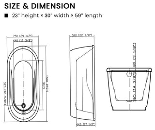 Vanity Art 59" Freestanding Acrylic Soaking Bathtub