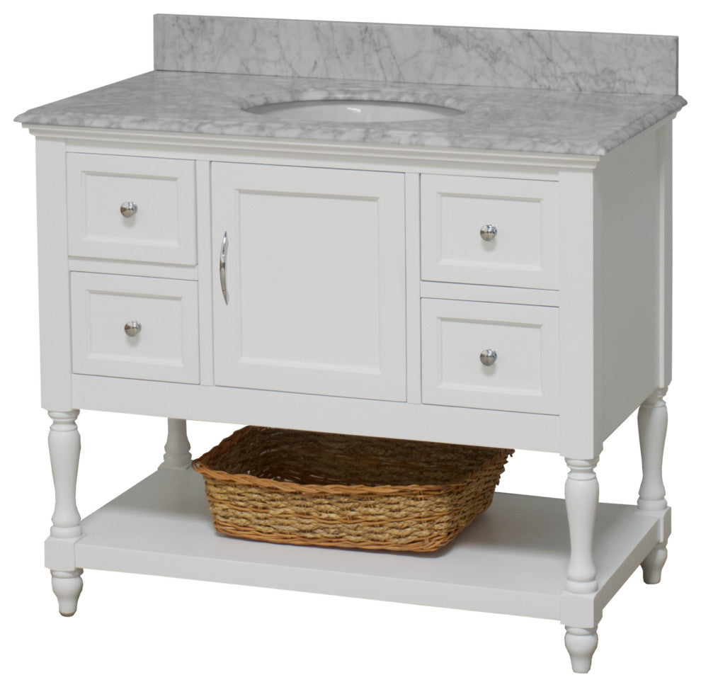 Beverly 42" Bathroom Vanity, White, Carrara Marble