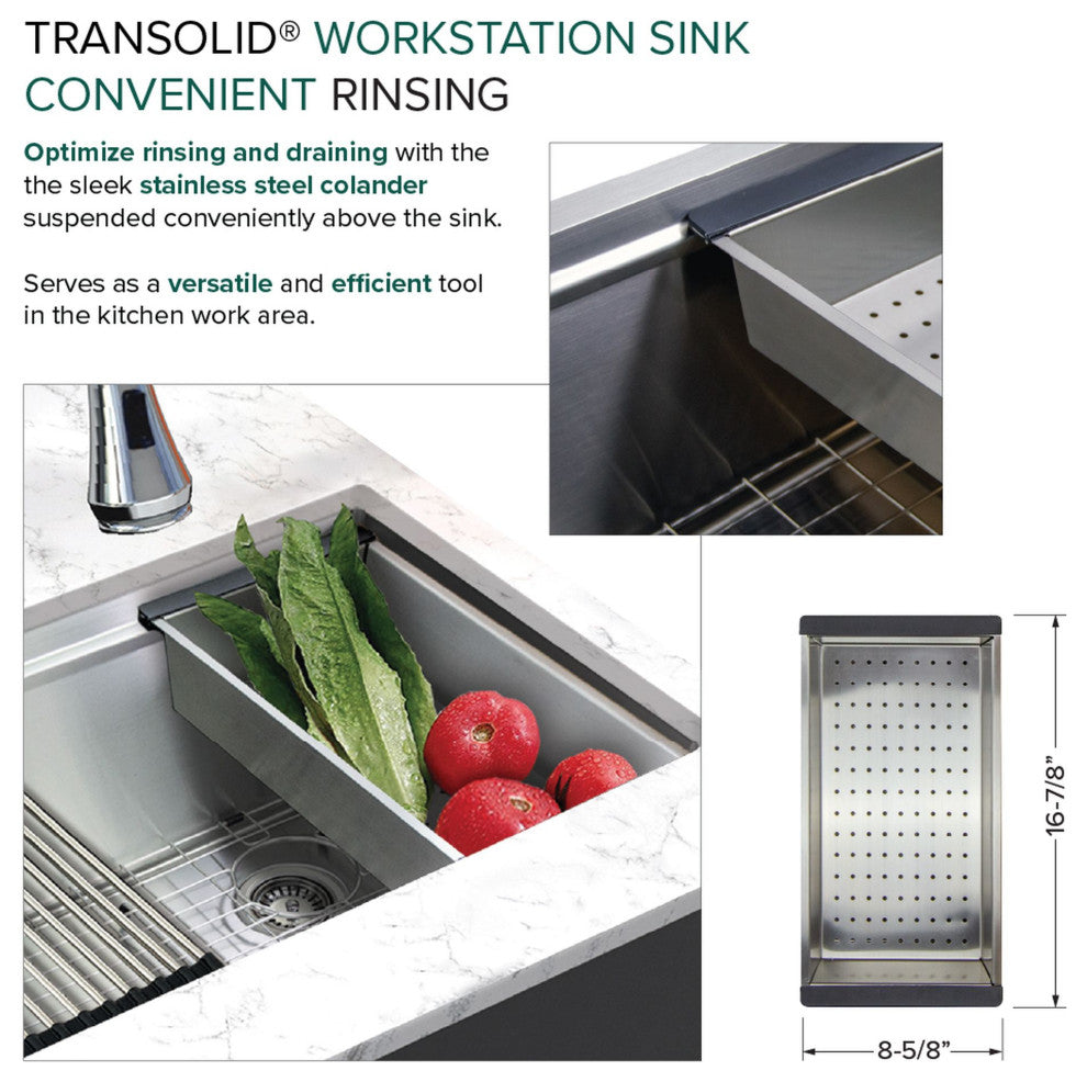 Transolid 33x19x10" Undermount Stainless Steel Workstation Sink