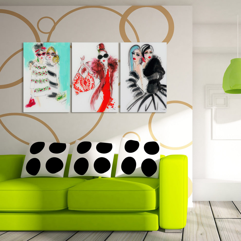 "Fashion Show - Set of 3" Frameless Free Floating Tempered Art Glass