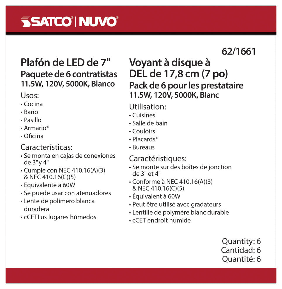 7 inch - LED Disk Light - 5000K - 6 Unit Contractor Pack - White Finish