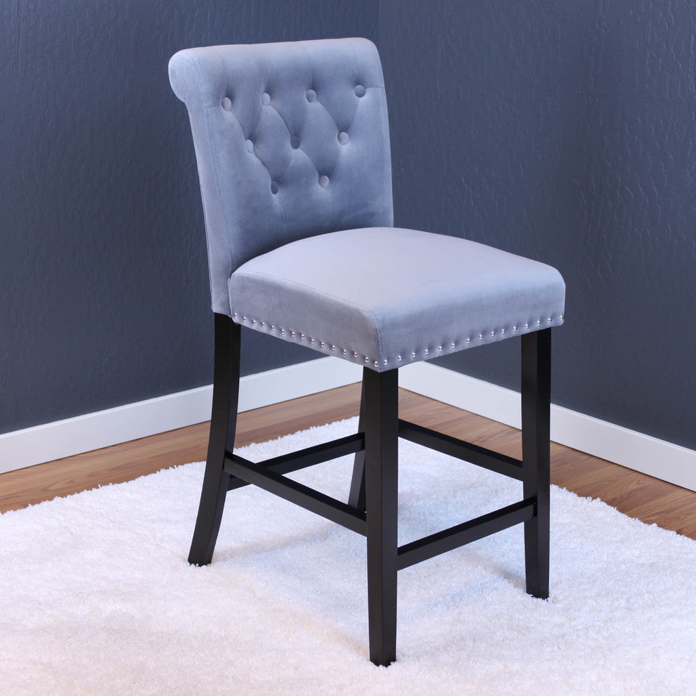Markelo Velvet Counter Chairs, Set Of 2, Sharkfin Gray