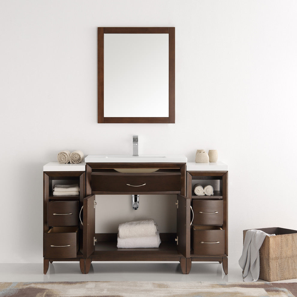 Cambridge 54" Antique Coffee Traditional Bathroom Vanity With Mirror, FFT9161CH
