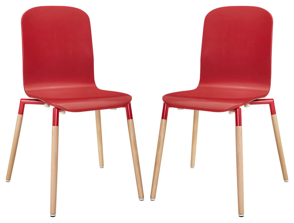 Modern Contemporary Kitchen Wood Dining Chairs Set of 2 Red