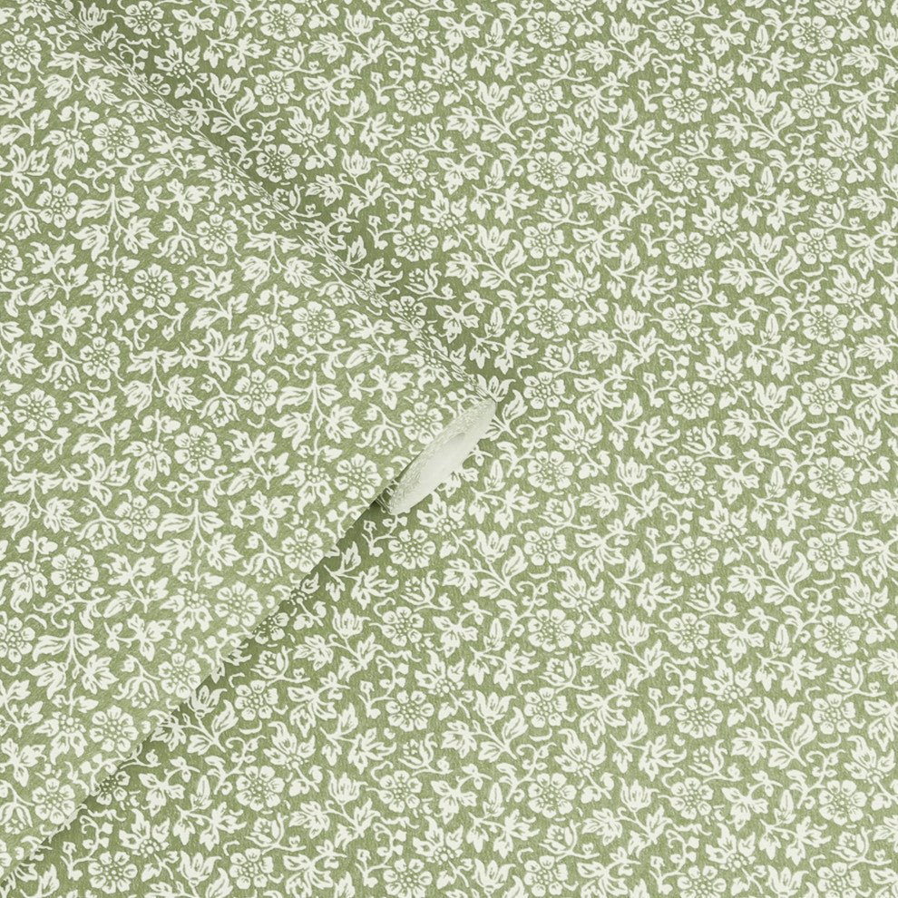 Laura Ashley Sweet Alyssum Wallpaper, Moss Green