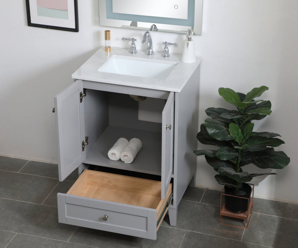 24" Single Bathroom Vanity, Gray