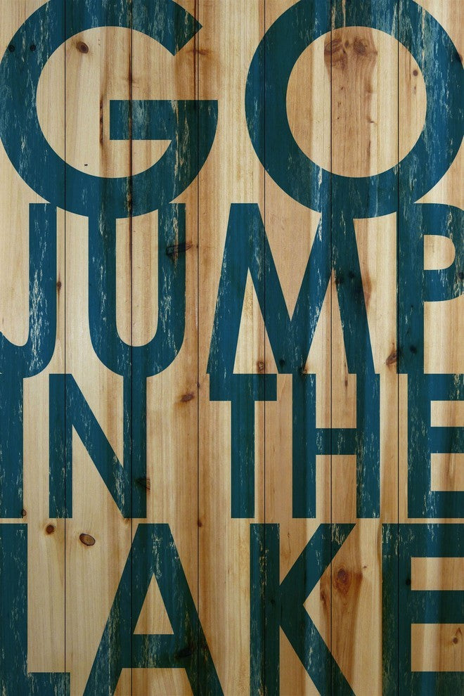 "Go Jump Blue" Painting Print on Natural Pine Wood, 40"x60"
