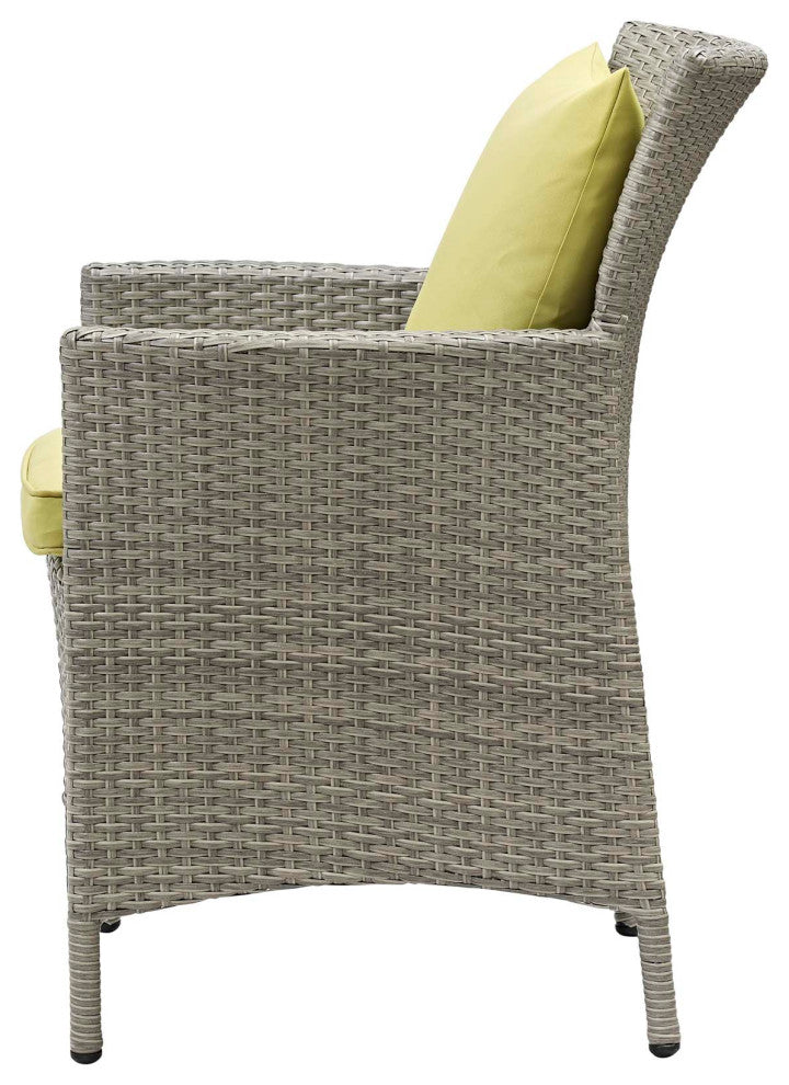 Side Dining Chair and Table Set, Rattan, Wicker, Gray Green, Outdoor