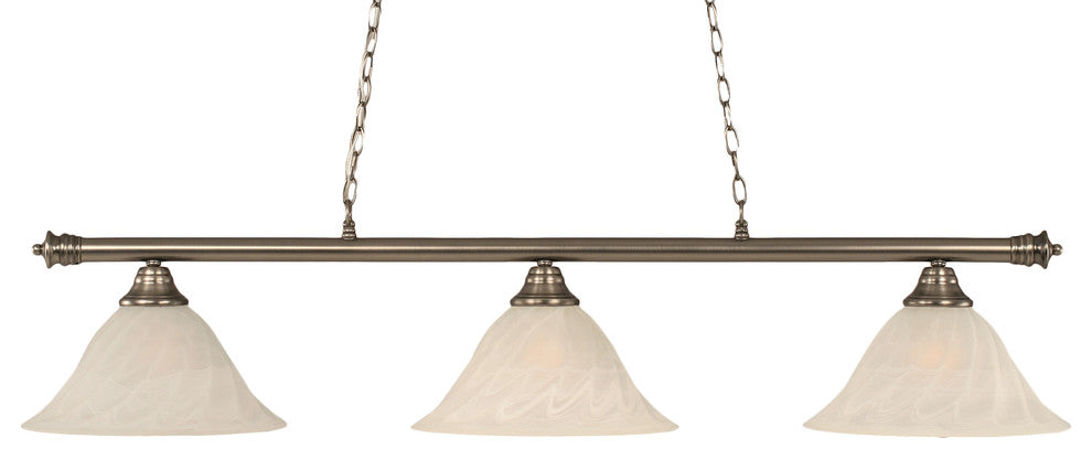 Oxford 3 Light Bar In Brushed Nickel, 14" White Alabaster Swirl Glass