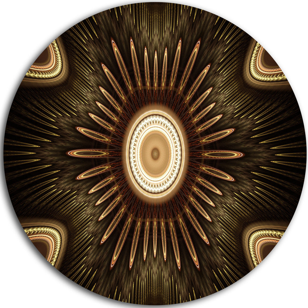 White Brown Rounded Fractal Flower, Floral Round Wall Art, 23"