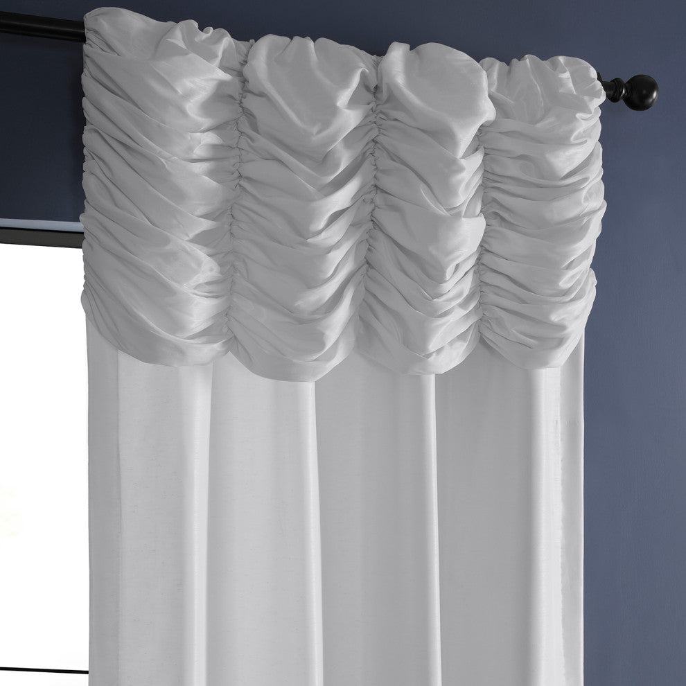 Ruched Vintage Faux Dupioni Silk Curtain Single Panel, Ice, 50" X 108"