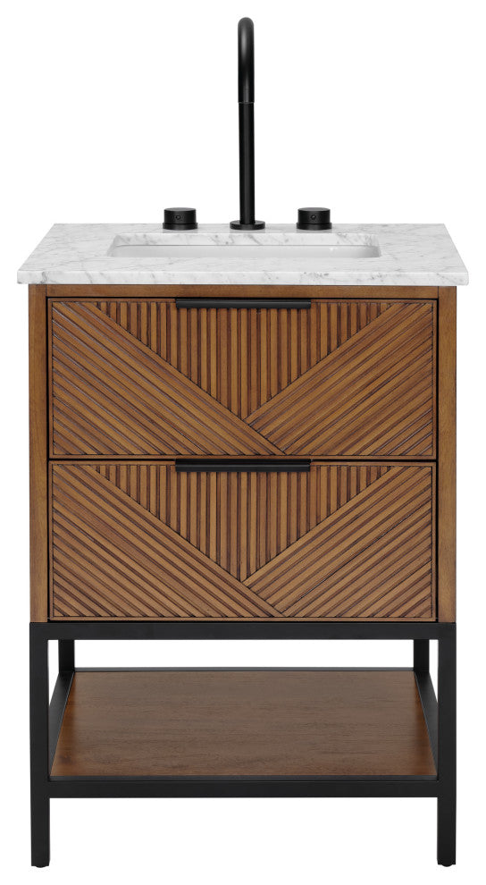 Diamond 24" Bath Vanity, Walnut/Matte Black, 24", Marble Top