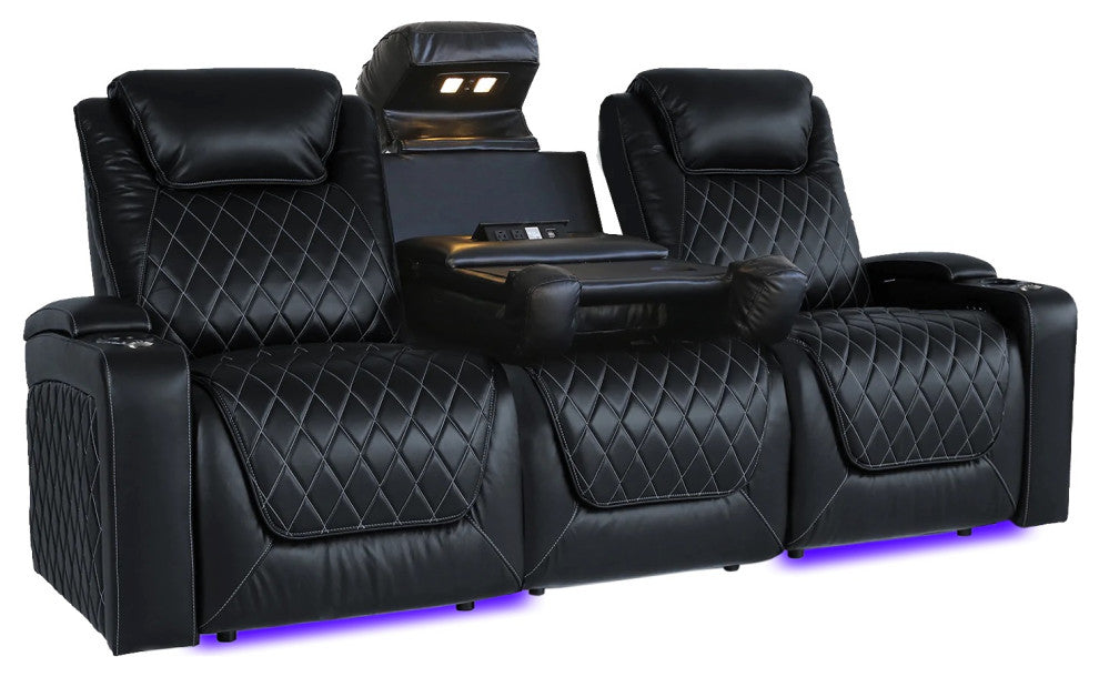 Valencia Oslo Console Italian Nappa Leather Home Theater Seating, Midnight Black
