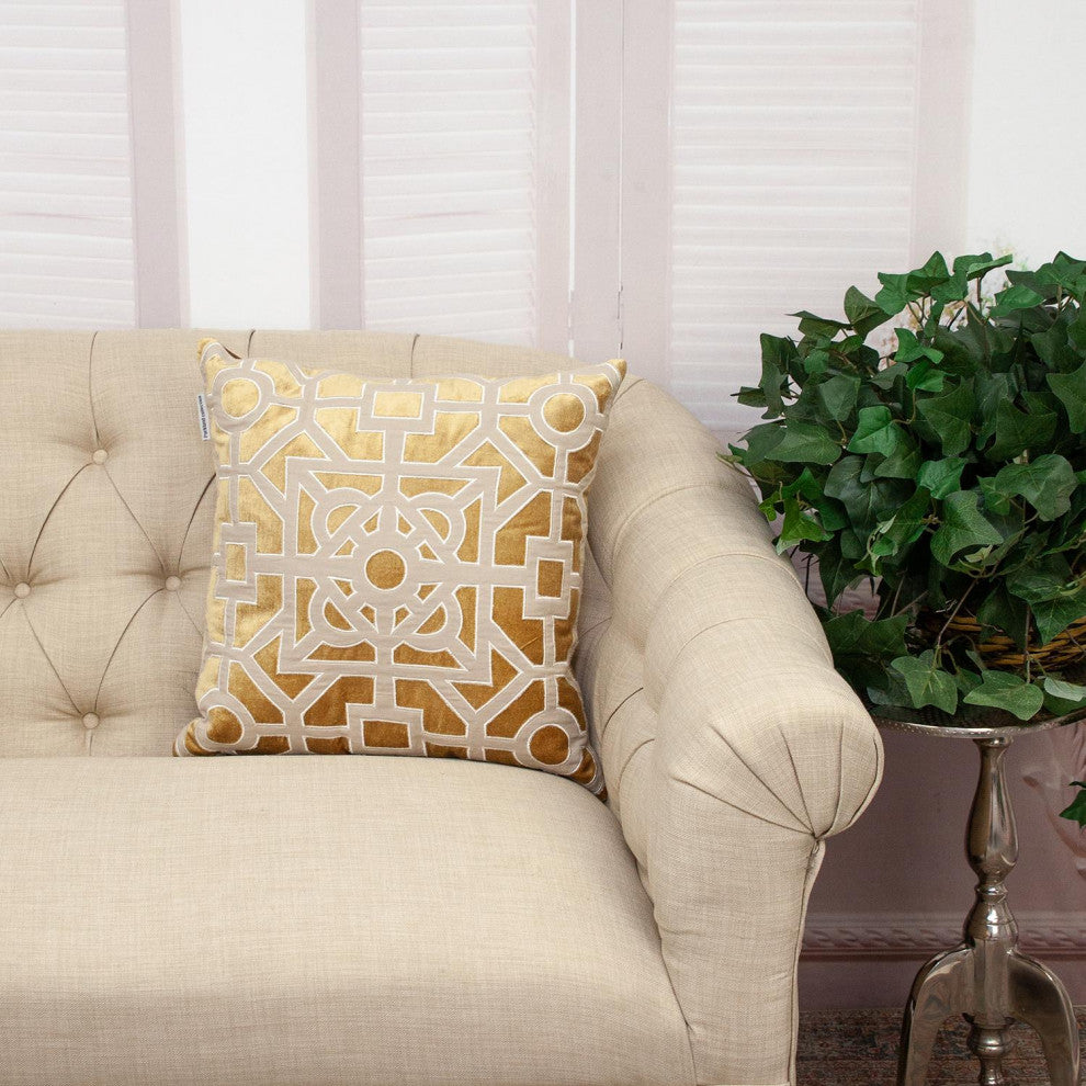 Parkland Collection Hazel Beige Throw Pillow, Square, Gold