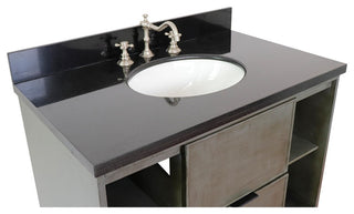 37" Single Wall Mount Vanity, Linen Gray Finish With Black Galaxy Top
