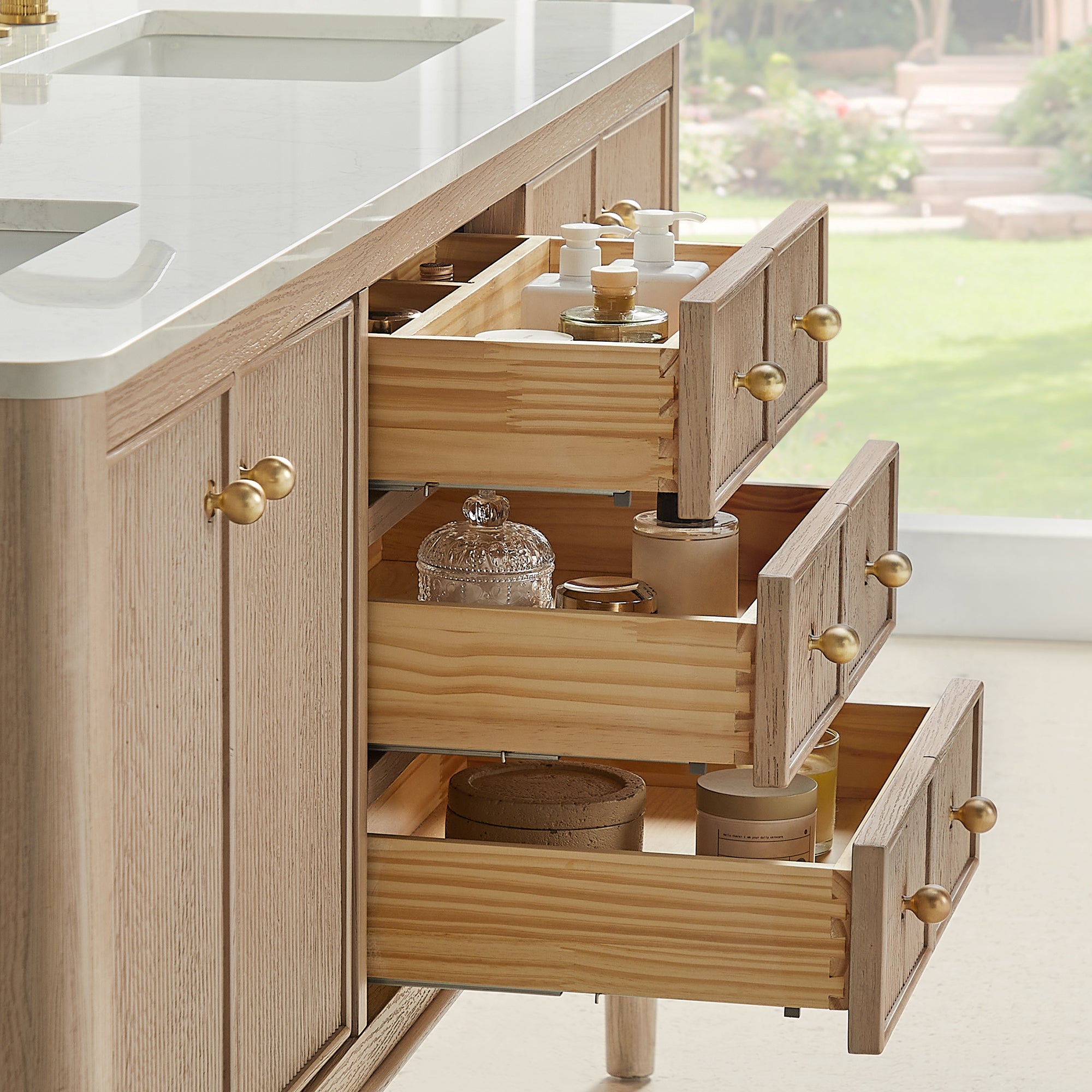 Blaise Bathroom Vanity, Light  Oak, 54" Double, No Mirror