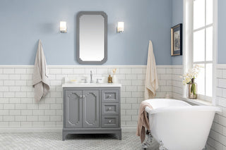 36" Wide Cashmere Gray Single Sink Quartz Carrara Bathroom Vanity
