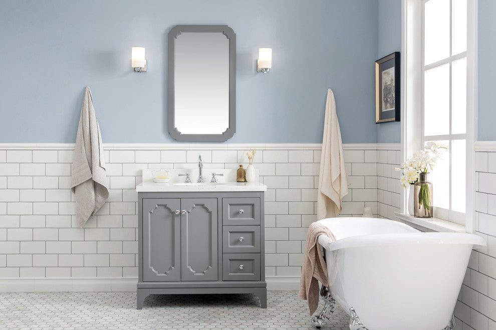 36" Wide Cashmere Gray Single Sink Quartz Carrara Bathroom Vanity