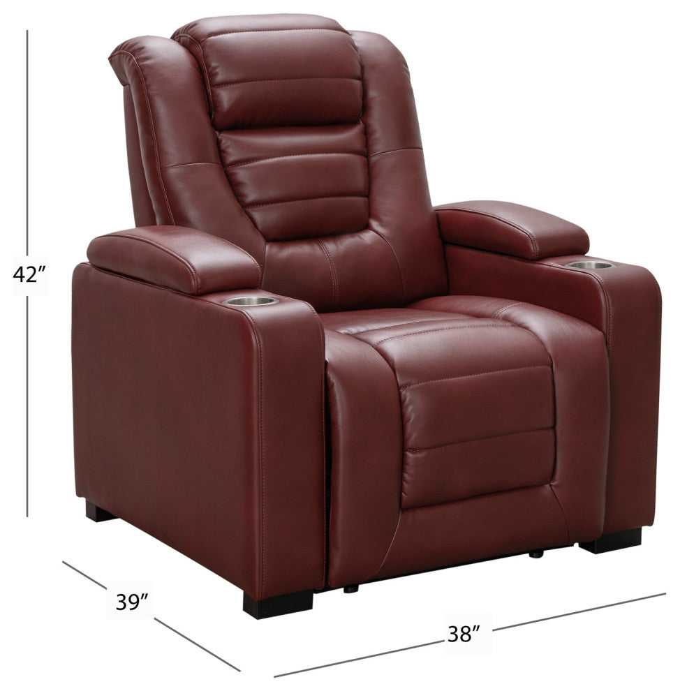 Cyrus Leather Home Theater Power Recliner, Power Headrest, Red