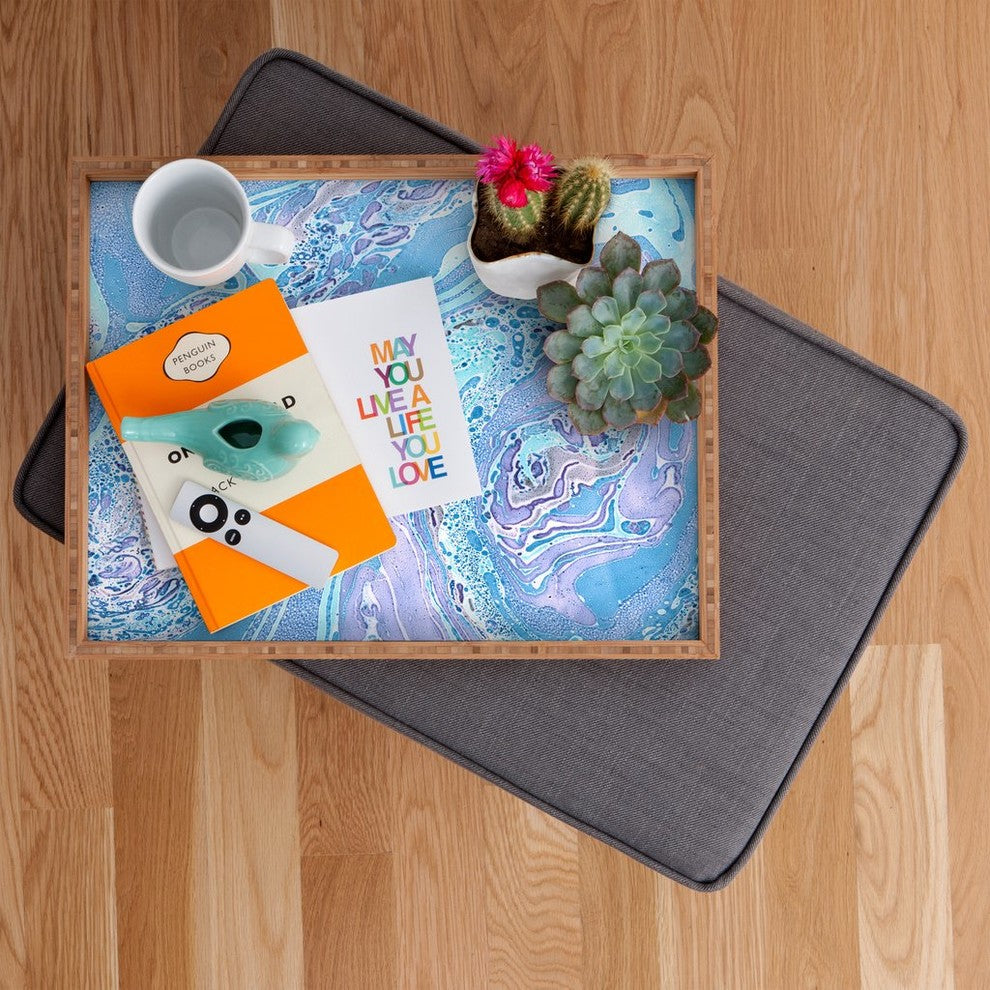 Amy Sia Marble Pale Blue Rectangular Tray, 18"x14"