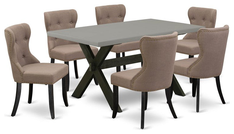 X696Si648-7, 7-Piece Set, 6 Chairs, Table and Wooden Cross Legs-and Black
