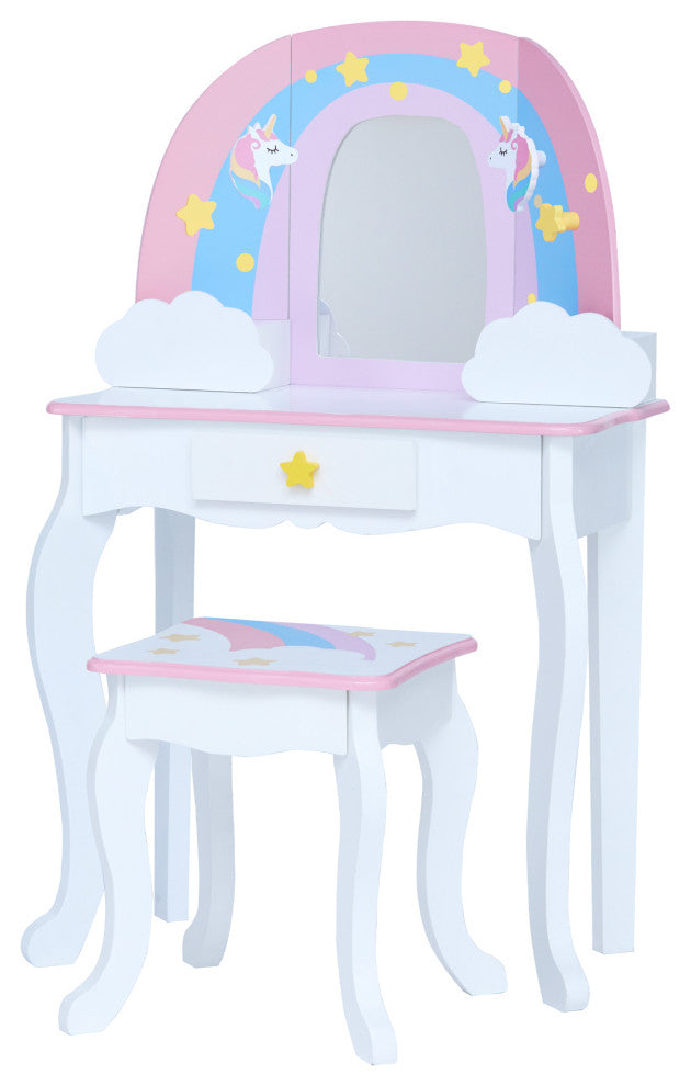 Unicorn Vanity Table Set w/ Mirror, White
