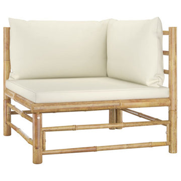 vidaXL Patio Lounge Set Sofa Couch 4 Piece with Cream White Cushions Bamboo