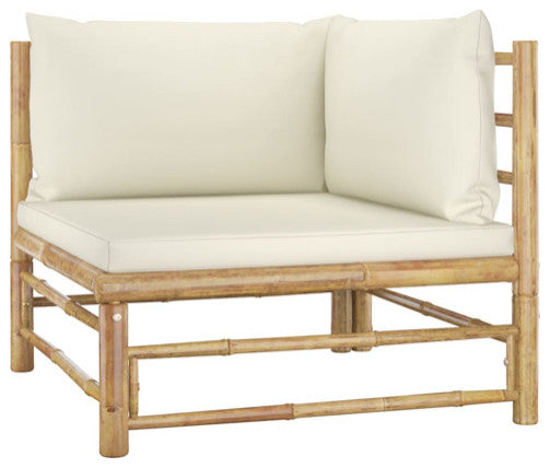 vidaXL Patio Lounge Set Sofa Couch 4 Piece with Cream White Cushions Bamboo