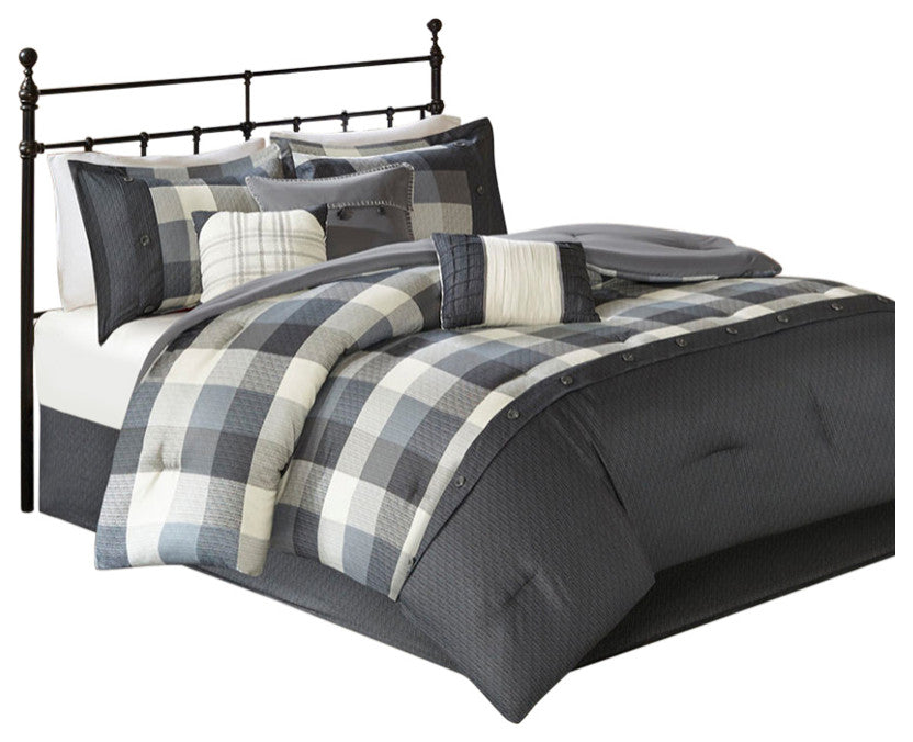 Madison Park Ridge Cabin Farmhouse Buffalo Check Comforter Set, Grey