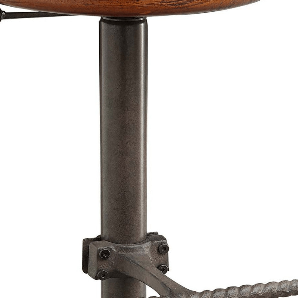 30" Chestnut And Gray Swivel Backless Adjustable Height Bar Chair With Footrest