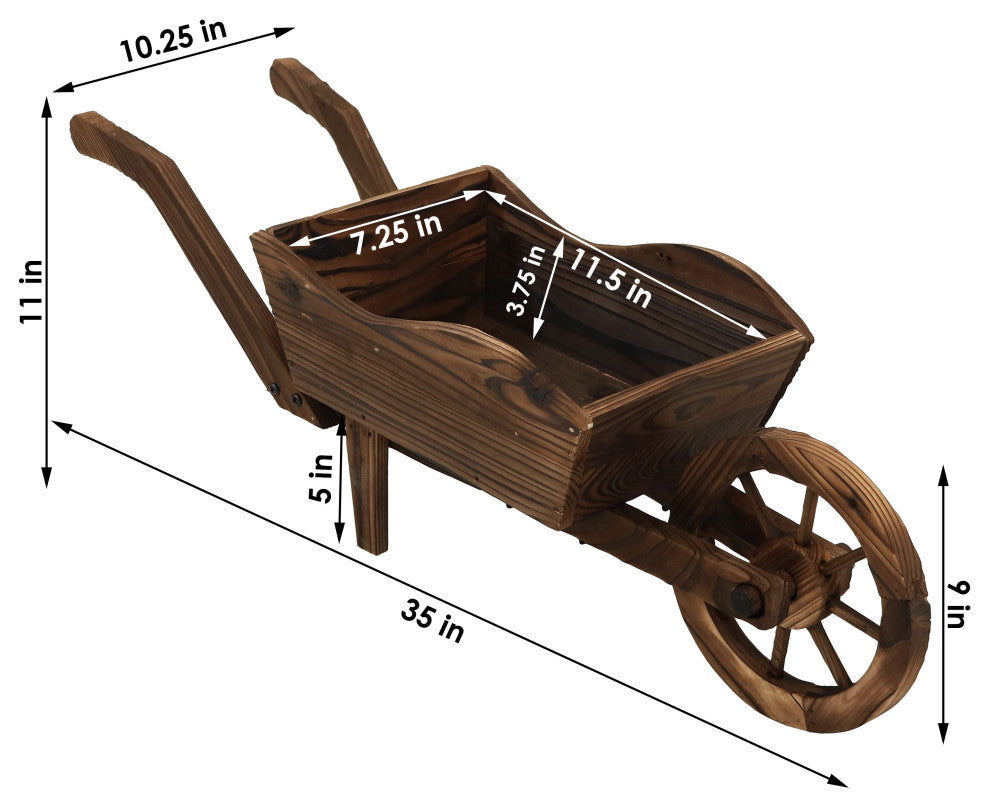 Sunnydaze Wooden Decorative Wheelbarrow Garden Planter, 10"x11"x35"