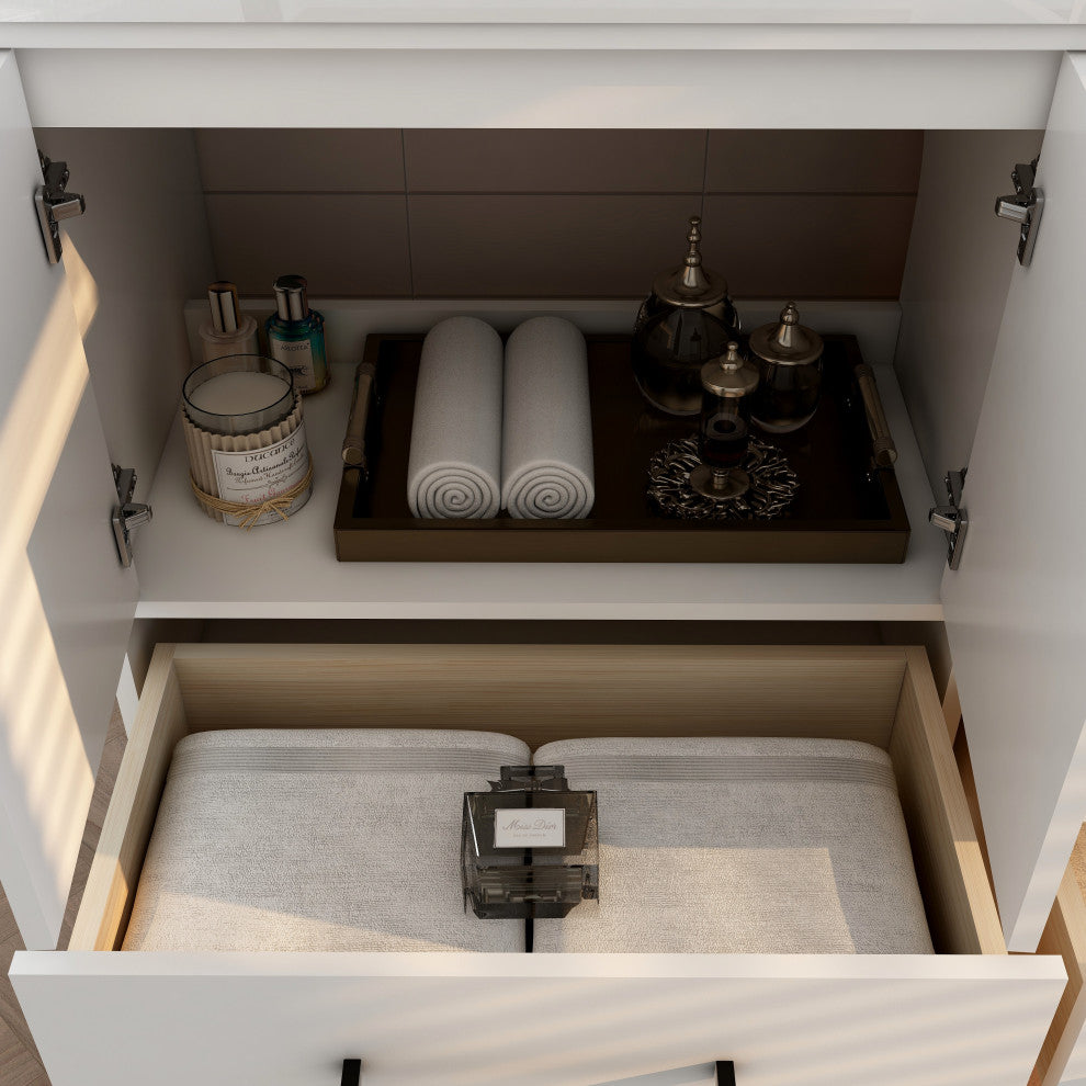 Victoria 42" Solid Wood Bath Vanity Right Side Drawers, Glossy White