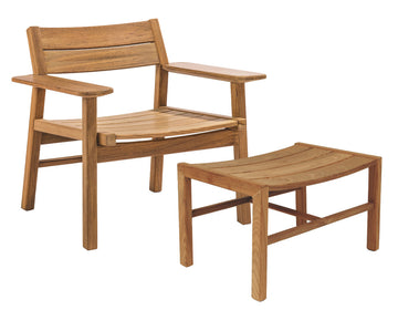 Djuro Lounge Chair and Stool, Teak, 2-Piece Set