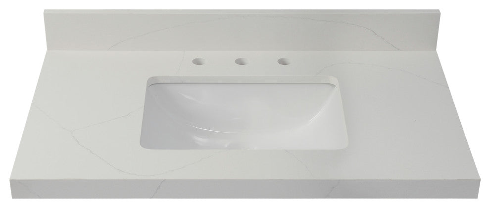 Chantilly White Quartz Top With Mounted White Rectangular Ceramic Basin, 37"