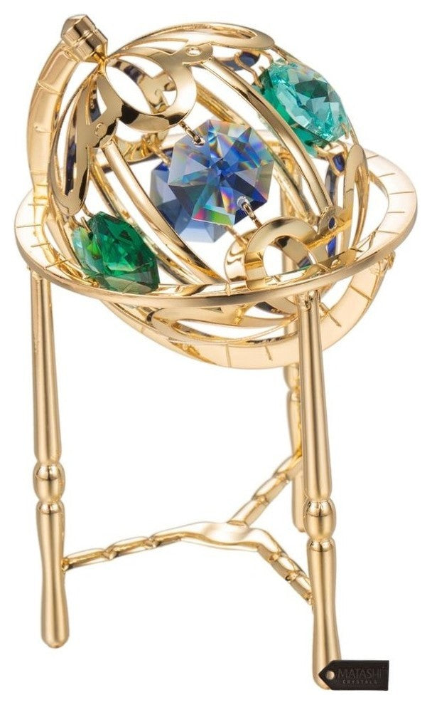 24K Gold Plated Crystal Studded Spinning Globe Ornament