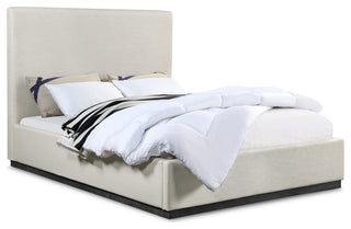 Alfie Linen Textured Fabric Upholstered Bed, Beige, Full
