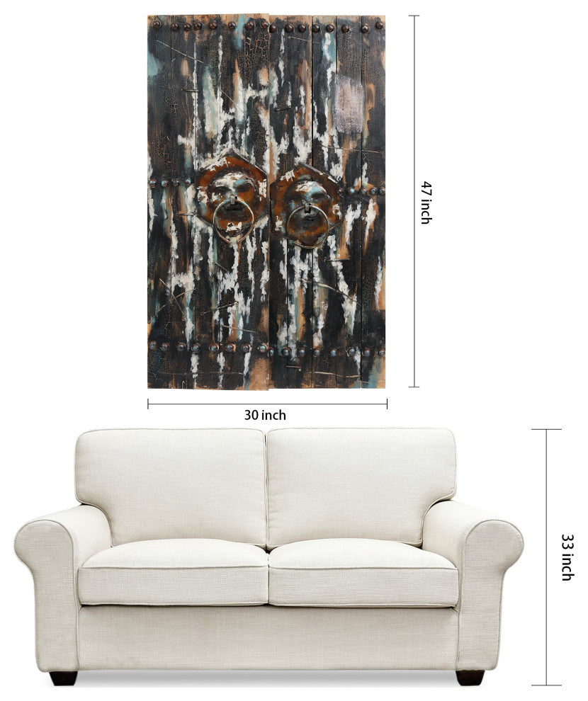 "Antique Wooden Doors" Metallic Handed Painted Rugged Wooden Wall Art