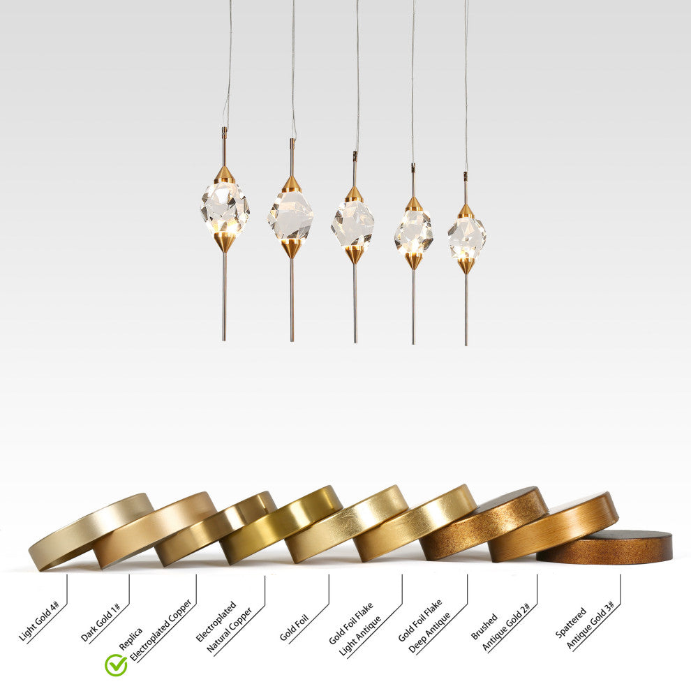 LNC Lucivagus 5-Light 34" Brass Crystal Clustered LED Kitchen Island Light