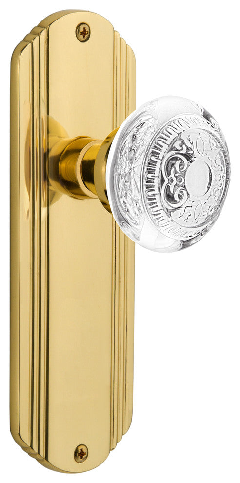 Deco Plate Double Dummy Crystal Egg and Dart Knob, Unlacquered Brass, DECCED