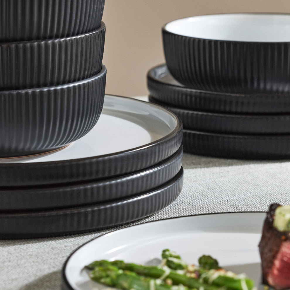 Christian Siriano Laro Stoneware 12 Piece Dinnerware Set, Black