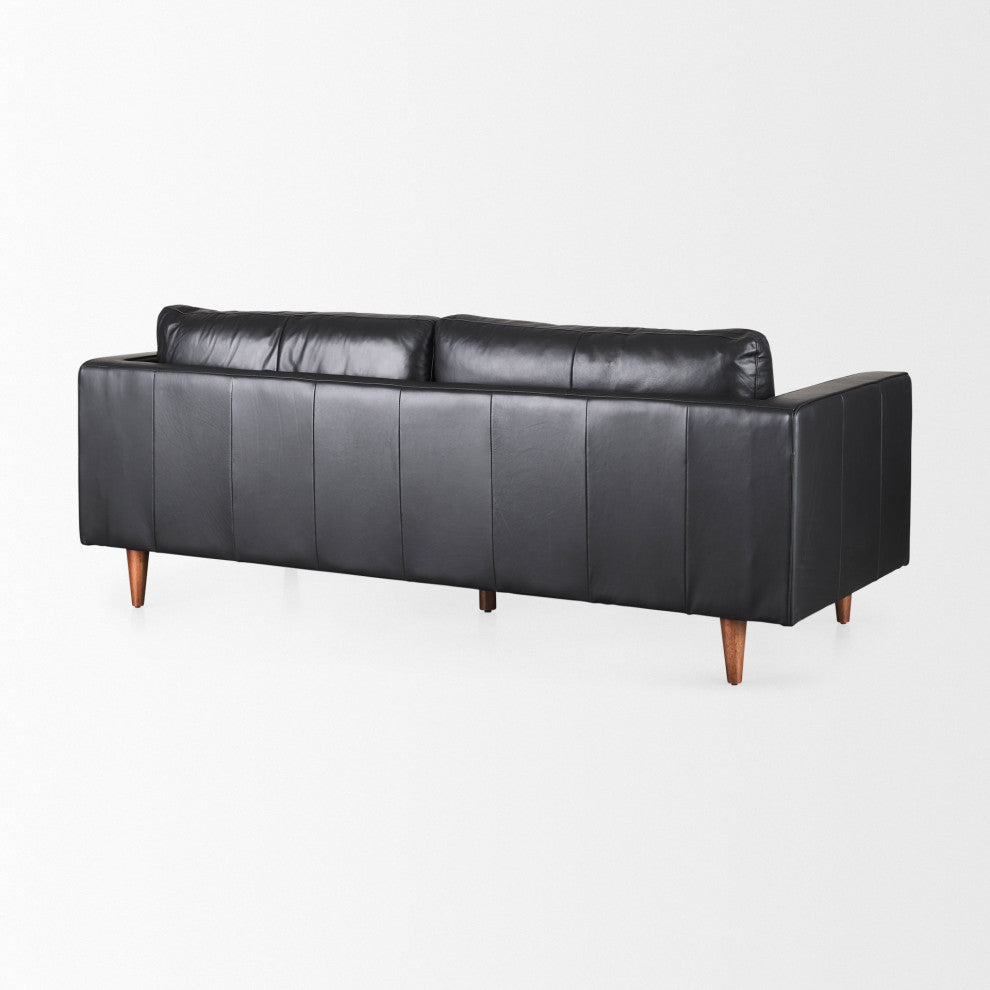 Svend 88Lx38Wx34H Black Leather Sofa