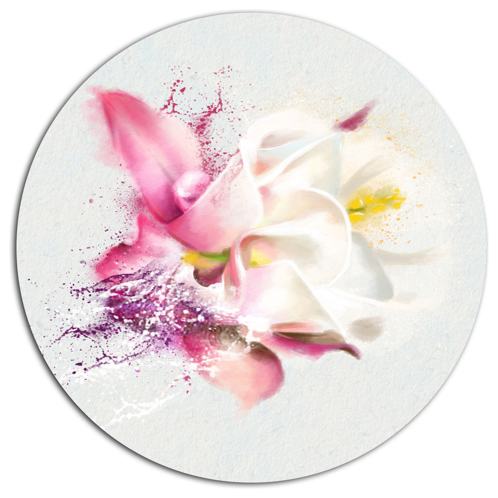 Pink Rose Watercolor Illustration, Floral Disc Metal Wall Art, 36"