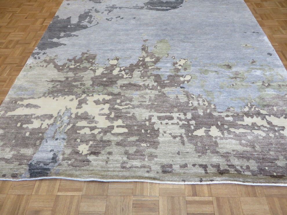 Hand Knotted Sky Blue Modern Abstract Tibetan Oriental Rug, 8x10