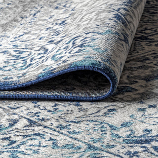 Modern Persian Vintage Medallion Area Rug, Blue, 8' Square