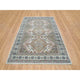 Ivory Shiraz Rosettes Flower Border Hand Knotted Wool Oriental Rug, 6'1"x9'