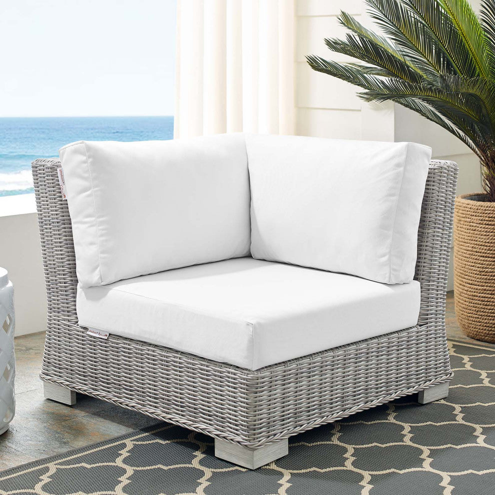 Sofa Corner Chair, Sunbrella, Rattan, Wicker, Gray White, Modern, Outdoor
