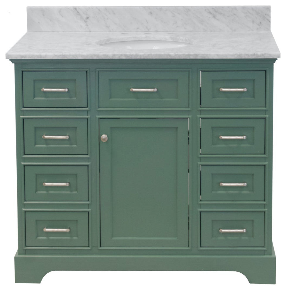 Aria 42" Bathroom Vanity, Sage Green, Carrara Marble